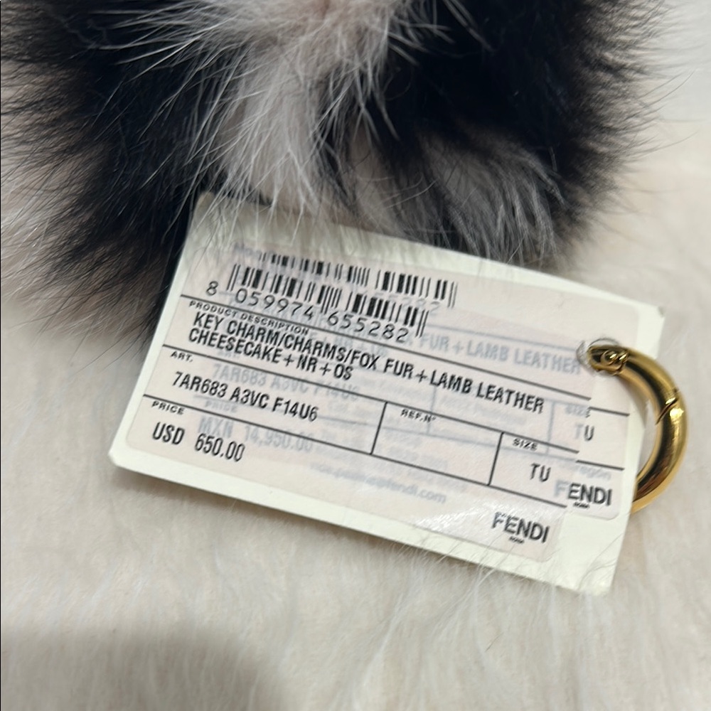 Fendi Black and Pink Fur Pom Pom Keychain - Picture 3 of 3